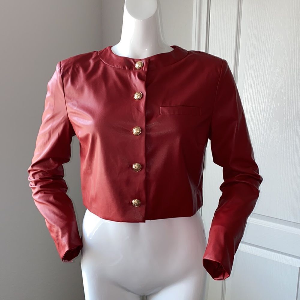 Flying Tomato Red Vegan Leather Crop Jacket New - Picture 5 of 5